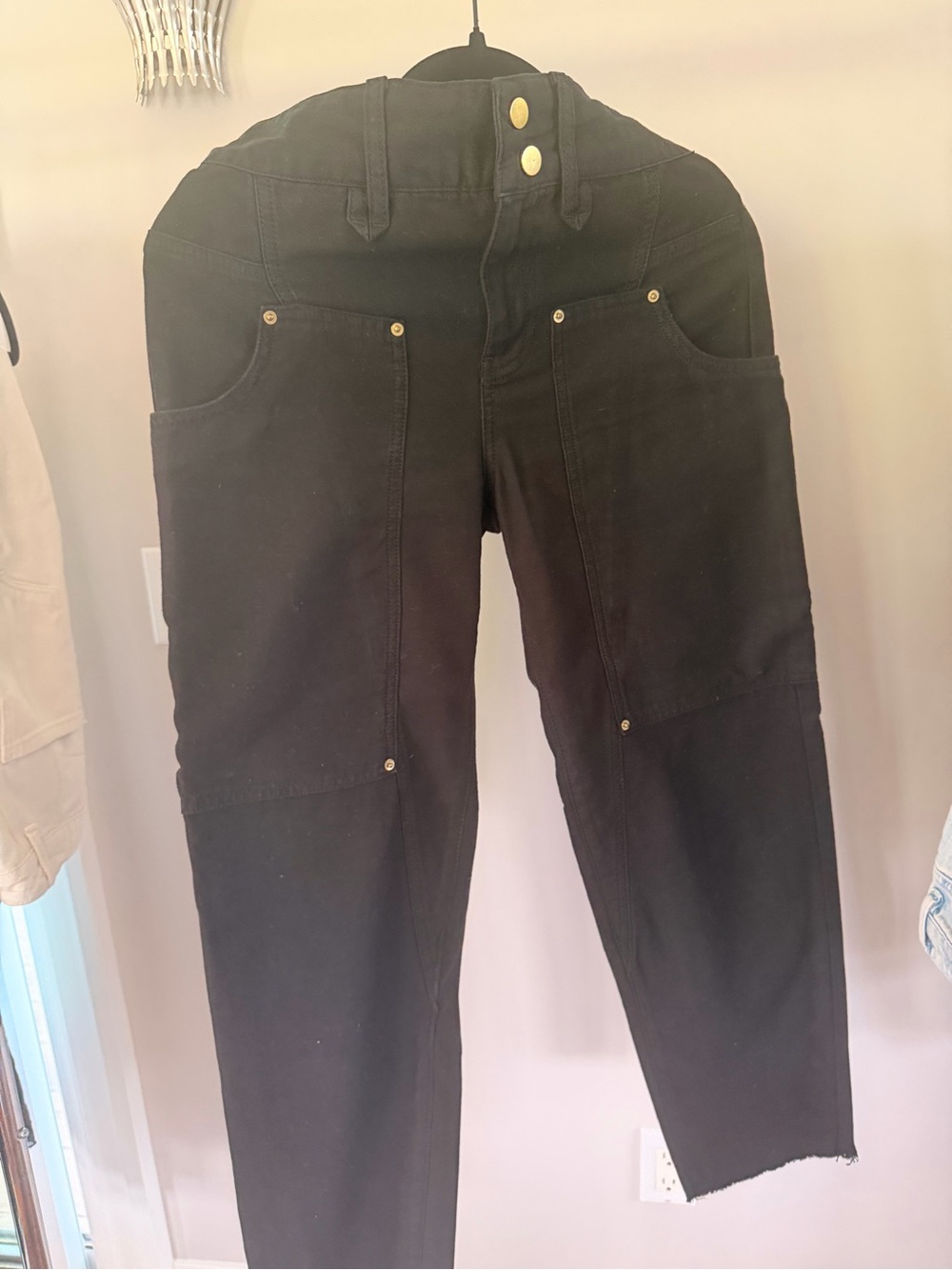 Frame Denim Black Cargo Pants with Gold Rivet Hardware